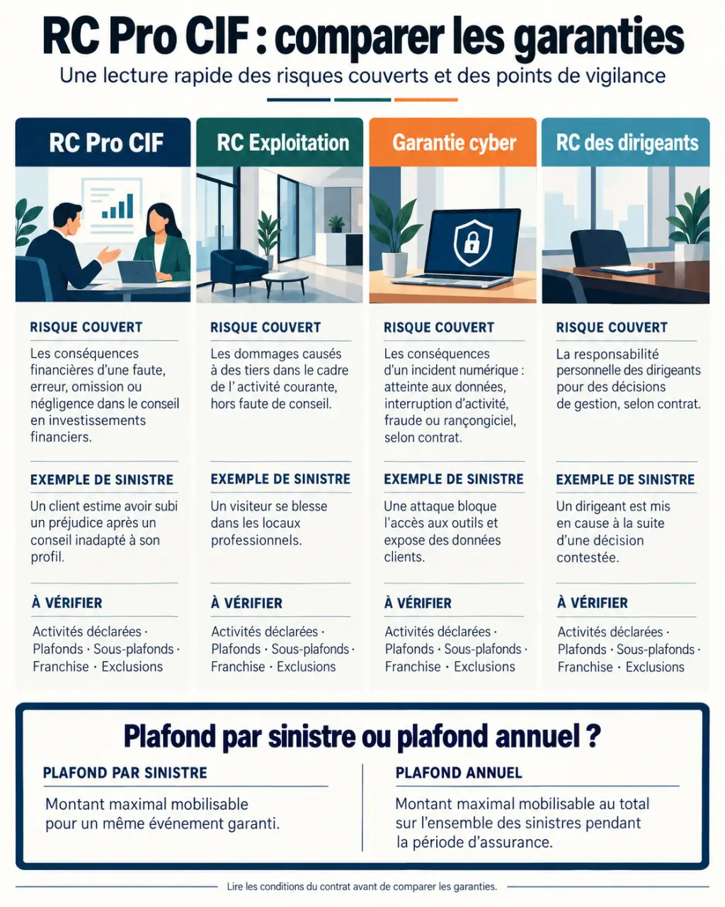 Infographie sur la RC Pro CIF et les garanties d’assurance à comparer
